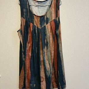 Women’s Plus Size Tank Top Summer Dress, Blue/brown Design, Size 5XL